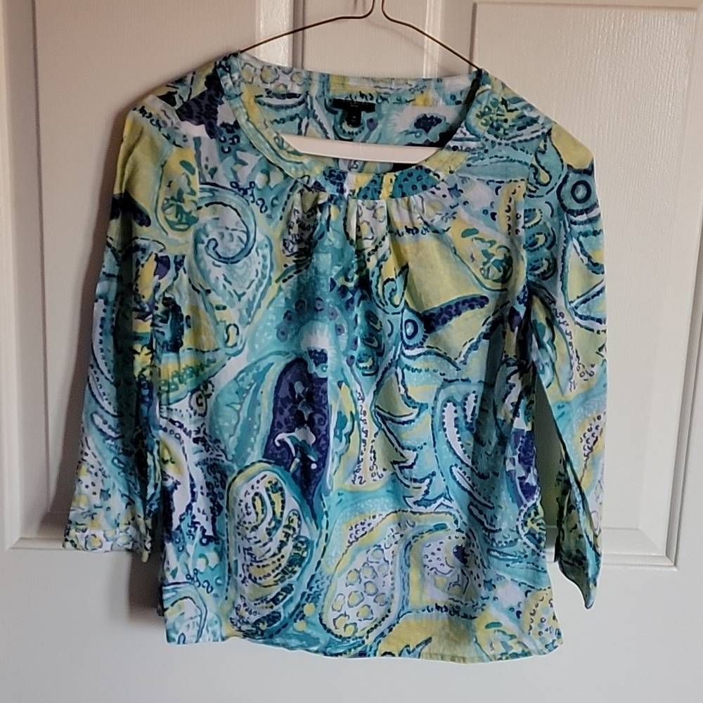 Talbots Petites, women's 4P, multi colored, 3/4 sleeves shirt.